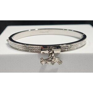 Coach Pavé Crystal Horse & Carriage Silver-tone Hinged Bracelet Charm Bangle